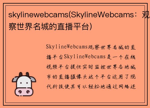skylinewebcams(SkylineWebcams：观察世界名城的直播平台)